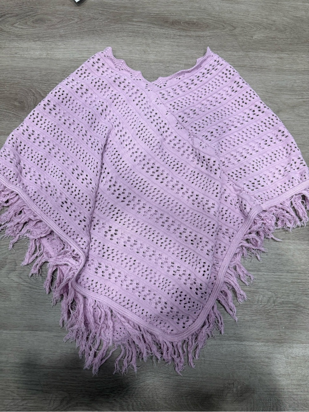 525 America Lilac Open-Knit Fringe Poncho Y2K